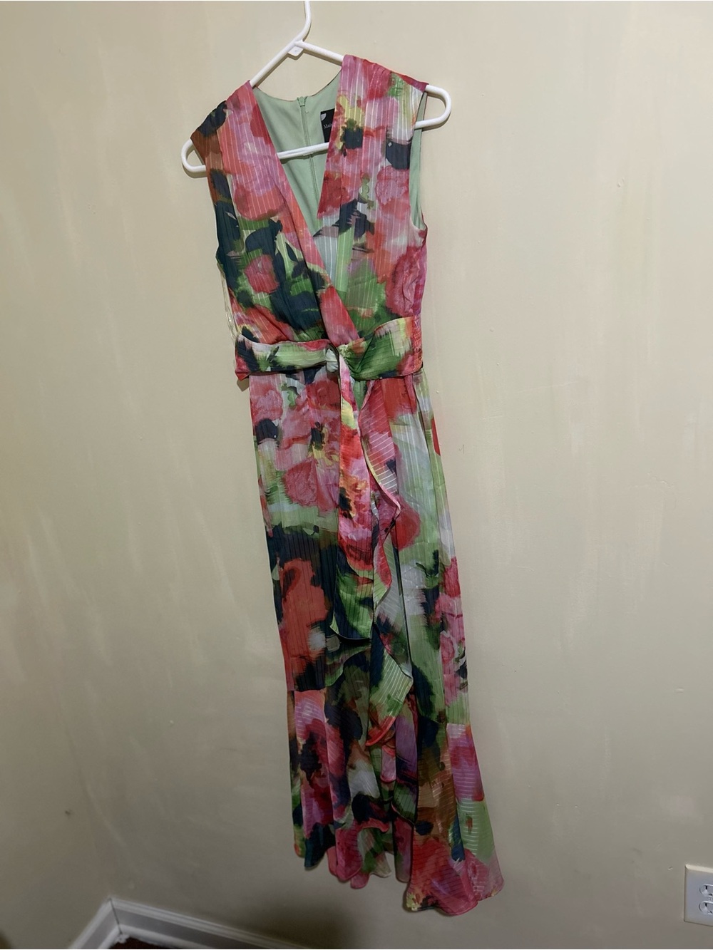 Sleeveless Floral Wrap Maxi Dress in Pink & Green